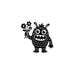 Cute Tribal Monster with Flower Vector