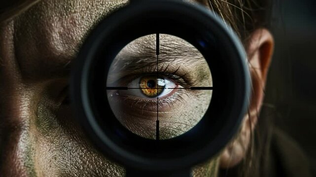 Man Looking Through Scope Closeup - Military Camouflage