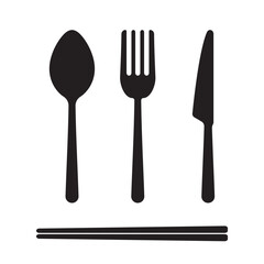 tableware, utensil, spoon, fork, knife and chopstick silhouette vector illustration elements. restaurant, food, cuisine theme.