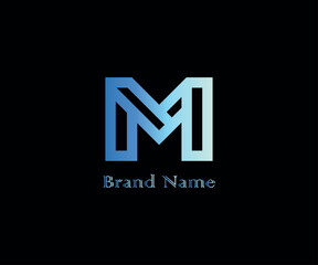 Modern blue letter M logo with geometric lines and monogram 
