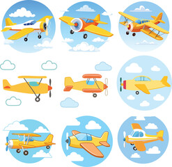 Mini Airplane Flying in the Sky - Vector Illustration.eps