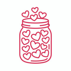Jar overflowing with many red hearts symbolizing love and affection