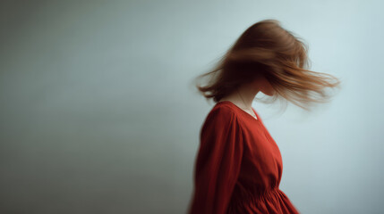 Fototapeta premium minimalist portrait of person in dynamic motion positioned on left side of frame