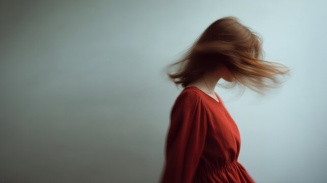 minimalist portrait of person in dynamic motion positioned on left side of frame