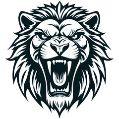 Fototapeta premium Fierce Lion Head Illustration with Open Mouth and Sharp Teeth.