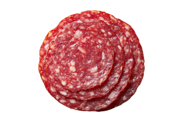 Round slice of salami isolated on transparent background