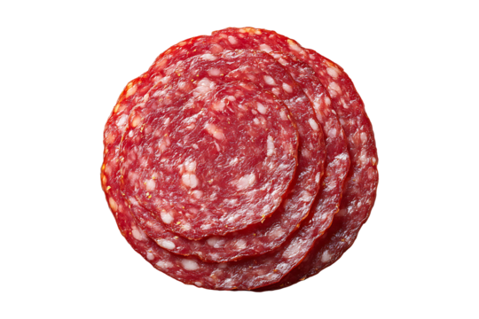 Round slice of salami isolated on transparent background