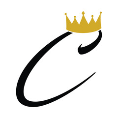letter C initial logo template with crown