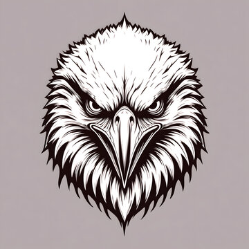 Detailed Black and White Eagle Head Illustration with Intense Stare.