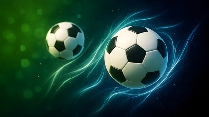 Fototapeta premium Dynamic Soccer Balls with Glowing Trails on a Vibrant Abstract Background for Sports Enthusiasts