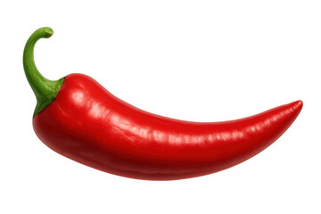 Vibrant, glossy red chili pepper with a fresh green stem, isolated on a transparent background, ready for creative projects