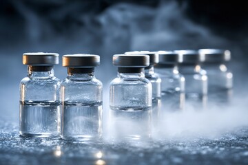 Medical Action Vaccine Vials in Laboratory Setting with Fog and Shadows