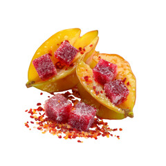Star Fruit with Red Fruit Gummies and Chili Flakes