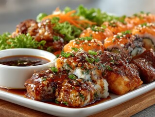 Sushi platter with assorted rolls