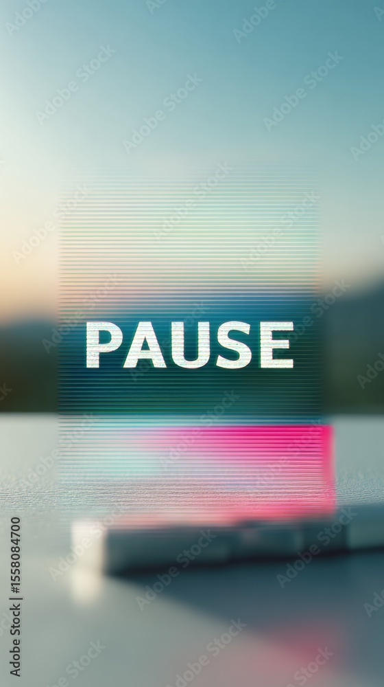 Poster Retro VHS Glitch Effect TV Screen with PAUSE Text and Digital Interference Lines for Vintage Digital Media and Video Promotions