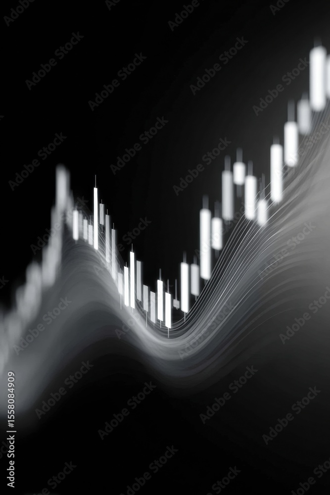 Poster futuristic stock market chart with upward trending candlestick patterns and dynamic financial lines 