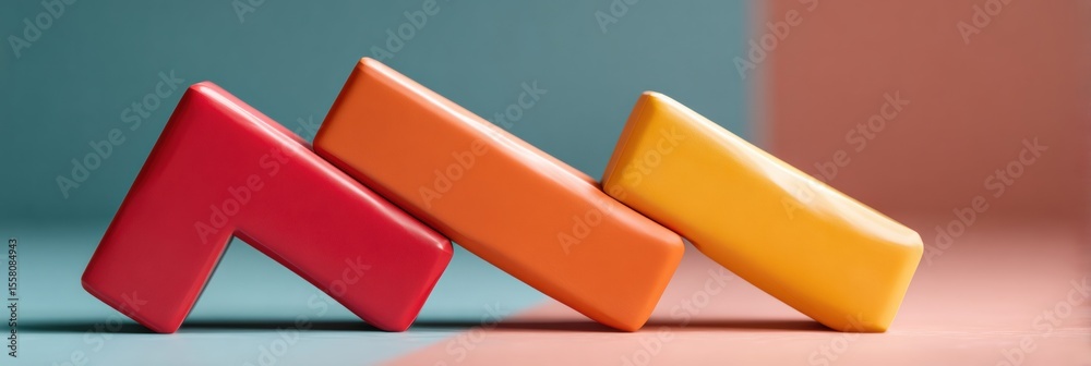Poster modern minimalist declining domino blocks symbolizing downward economic trends and financial loss in