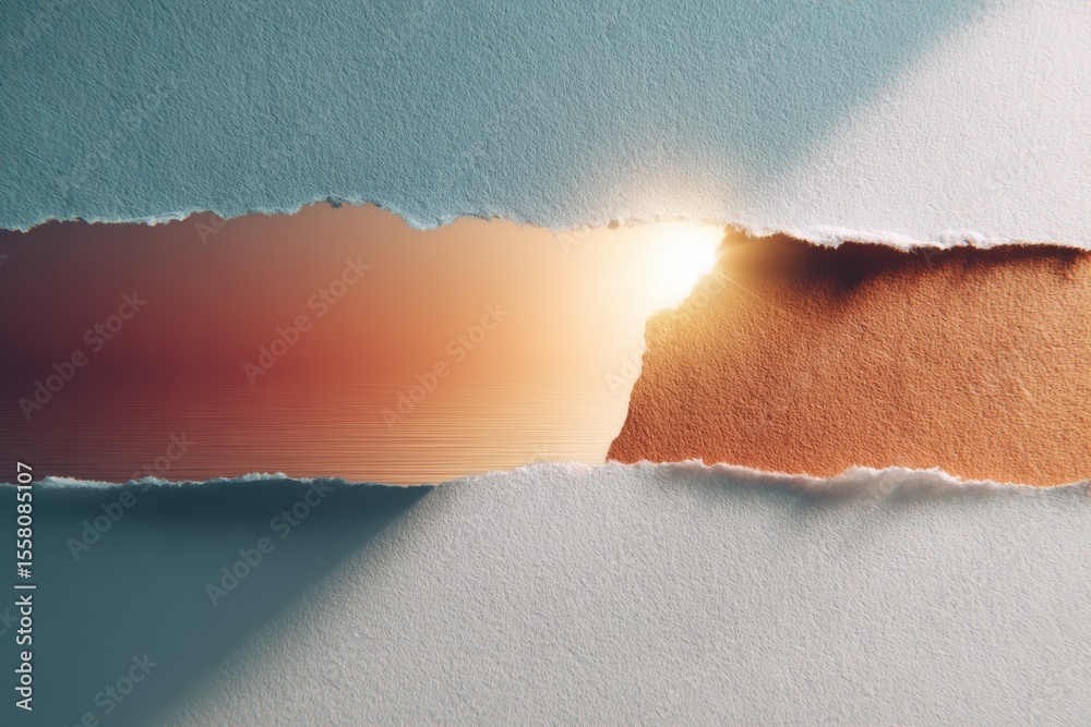 Aufkleber Torn Paper Strip with Visible Cardboard Texture on Minimalist Background Symbolizing New Beginnings and Fresh Opportunities in Modern Design and Branding