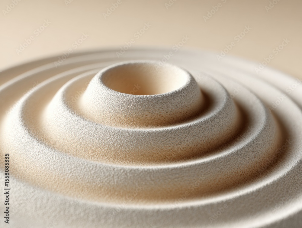 Poster textured concentric circles resembling radar waves on a beige surface, symbolizing signal transmissi