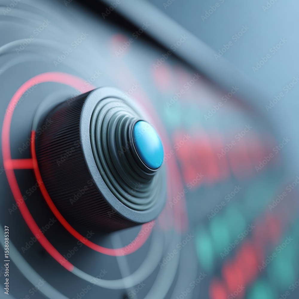 Aufkleber Close-up of modern radar control knob with illuminated circular grid interface, sleek textured design for industrial security and transportation monitoring systems