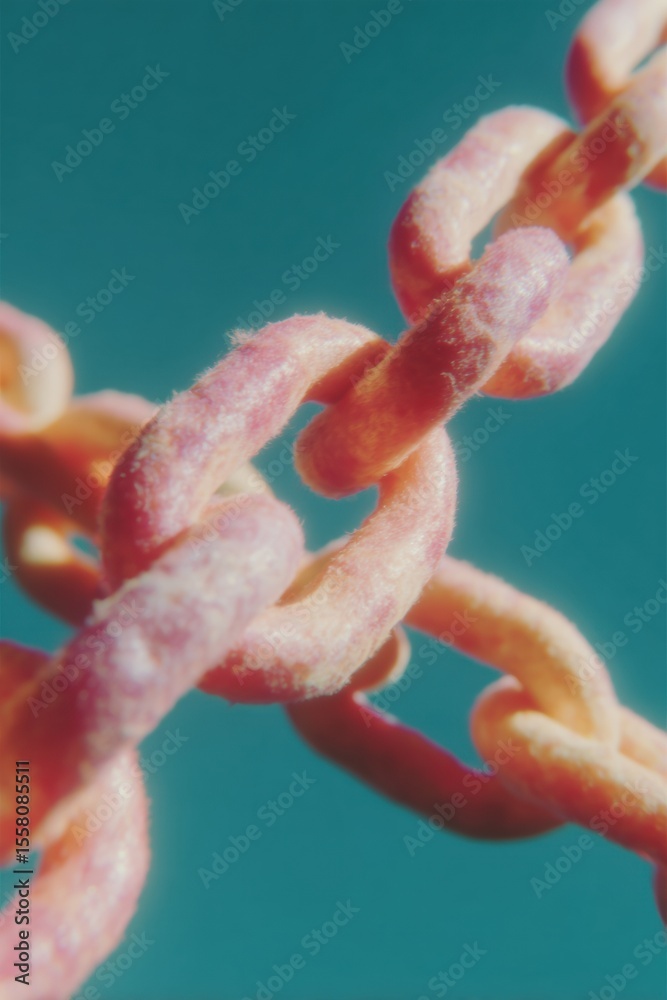 Poster Quantum Cloud Blockchain Chain Links Close-up with Digital Network Connectivity Highlighting Secure Distributed Ledger for Finance and Supply Chain Solutions