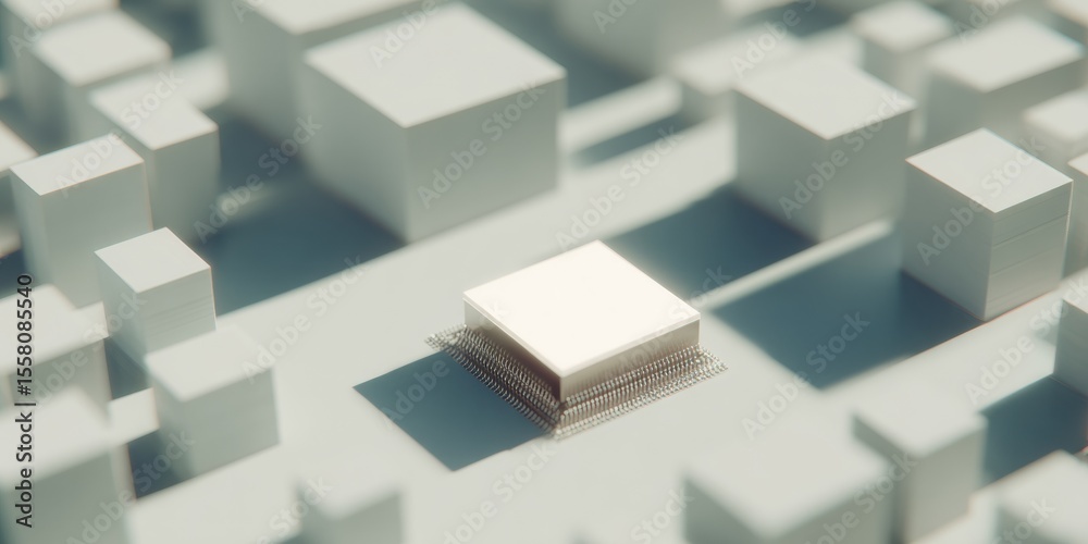 Poster Quantum Chip on Integrated Circuit Grid with Active Data Pathways Showcasing Advanced Semiconductor Technology for AI and Big Data Analytics