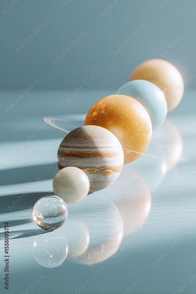 Poster Futuristic Planet Alignment with Luminescent Spheres and Energy Arcs in Mystical Cosmic Space for Visionary Branding and Digital Marketing Trends