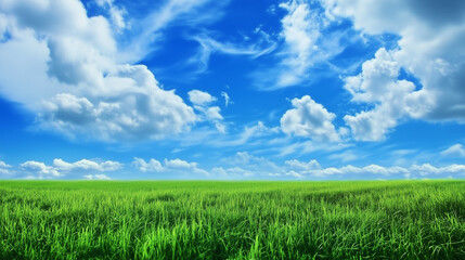 Fototapeta premium green field and blue sky. field and clouds