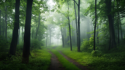 Fototapeta premium Green forest environment. Beautiful Forest