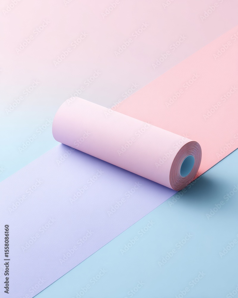 Poster minimalist mock draft paper roll on pastel surface with clean edges for creative presentation and pr