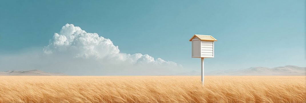 Modern Agricultural Weather Station in Wheat Field with Cloudy Sky, Smart Farming Technology and Sustainable Crop Monitoring Concept - Powered by Adobe