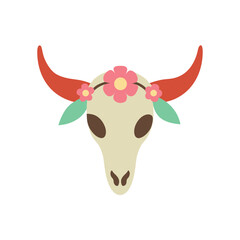 Western cow skull in flat color style for rustic and vintage designs Vector illustration