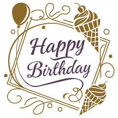 Naklejka premium Happy Birthday Logo Design with Colorful Typography and Decorative Elements