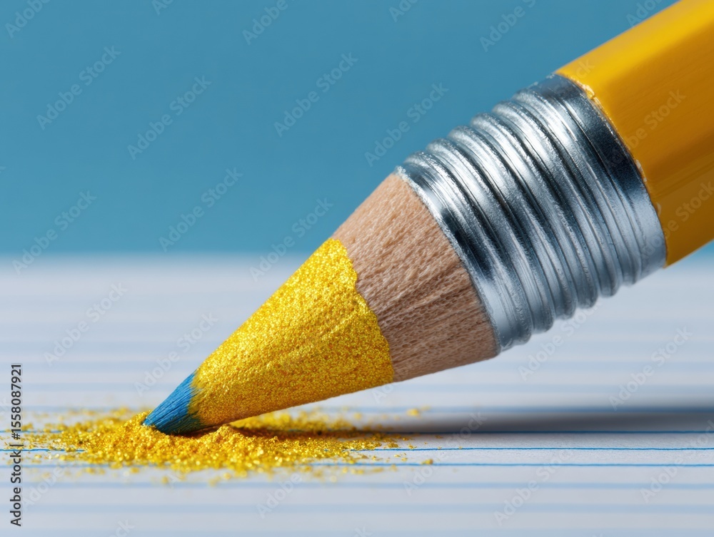 Poster closeup of colorful pencil eraser dust on lined paper highlighting mistake correction for education 