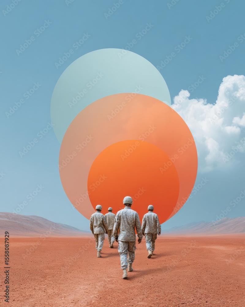 Poster Futuristic Military Communication with Encrypted Data Streams Connecting Soldiers in Advanced Tactical Gear for Secure Defense Technology Advertising