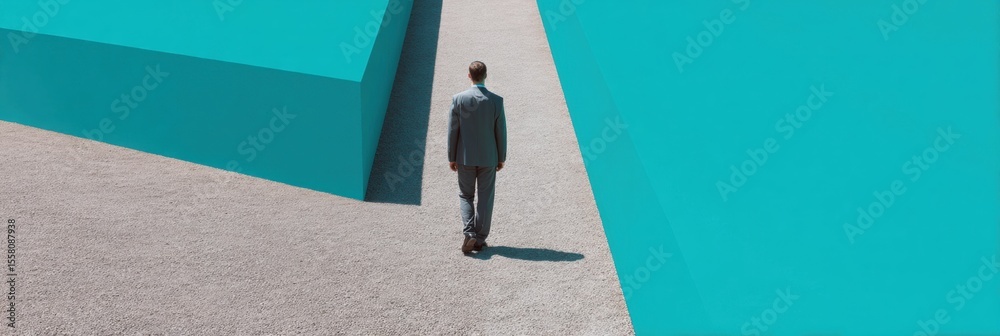 Aufkleber strategic businessman facing maze entrance with bold blue walls symbolizing complex problem solving 
