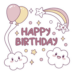 Happy Birthday Logo Design with Colorful Typography and Decorative Elements

