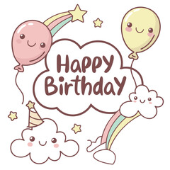 Happy Birthday Logo Design with Colorful Typography and Decorative Elements

