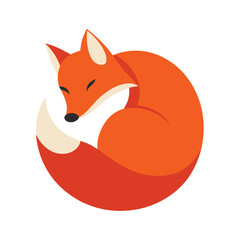 Obraz premium Curled up fox icon in flat minimalist style for wildlife and cozy themes Vector illustration