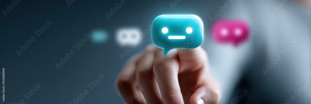 Poster Futuristic Chatbot Interface with Holographic AI Communication Elements Enhancing Business Automation and Virtual Customer Support Experience