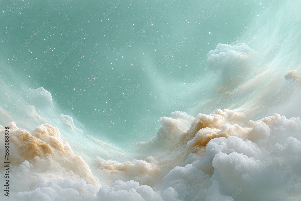 Poster celestial 360 panorama of interstellar cloud formations with stars for digital fantasy backgrounds a