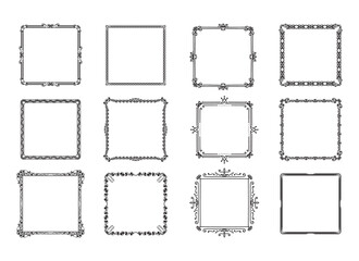 Vintage ornament frame. Decorative border frames, retro style divider. Elegant vintage frame and wedding ornaments Isolated icons vector set. Calligraphic filigree black ink borders collection
