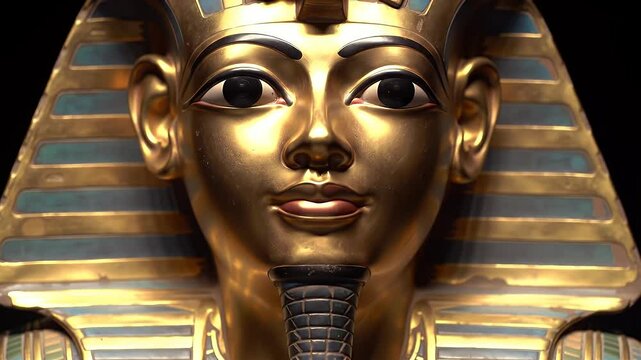 Golden Pharaoh Mask Detailed Ancient Egyptian Artifact on Black Background