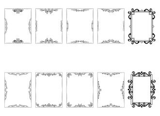 Vintage ornament frame. Decorative border frames, retro style divider. Elegant vintage frame and wedding ornaments Isolated icons vector set. Calligraphic filigree black ink borders collection