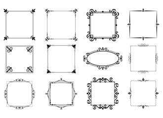 Vintage ornament frame. Decorative border frames, retro style divider. Elegant vintage frame and wedding ornaments Isolated icons vector set. Calligraphic filigree black ink borders collection