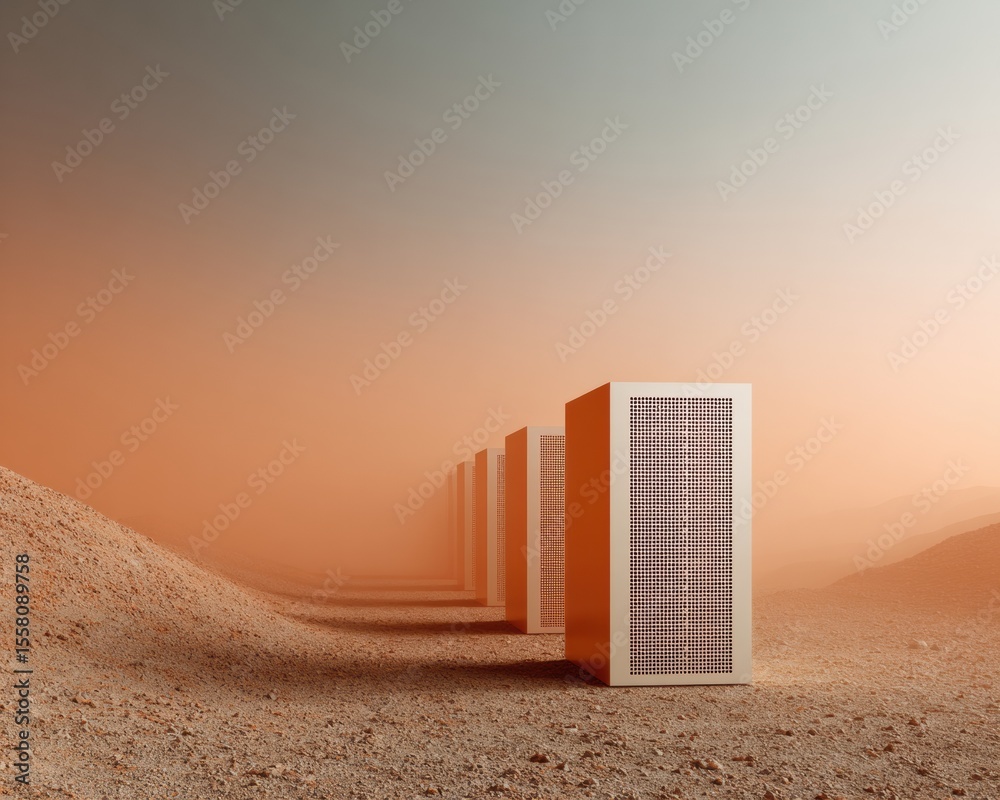 Aufkleber Futuristic Quantum Computer Servers in Desert Data Facility with Digital Security Barriers for Enterprise Encryption and Business Cyber Protection