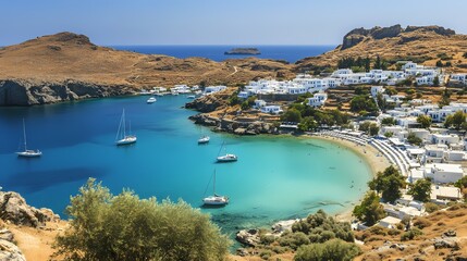 Naklejka premium Stunning Greek Island Escape Picturesque Coastal Village Azure Waters