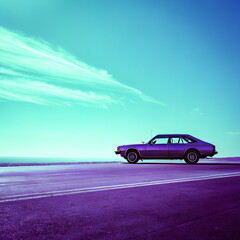 car, backround blue sky