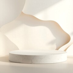 Empty marble podium aesthetic abstract background wall in neutral tones modern interior suitable for beauty business product display, branding advertisement