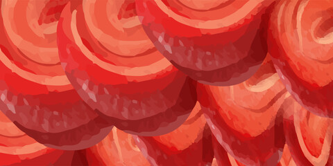 Red liquid background. Beautiful abstraction of liquid paint in a slow flowing and smoothly mixing mixture. Vector illustration